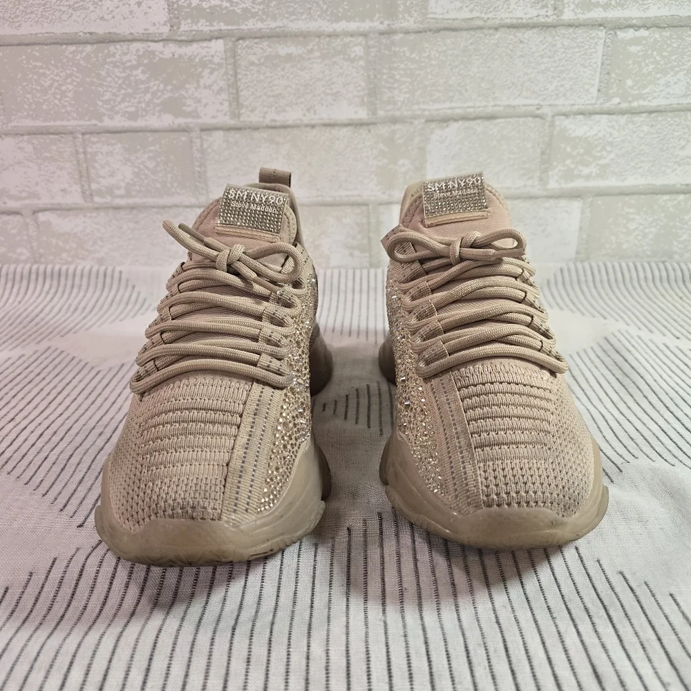 Steve Madden Women's Maxima Glam Beige Sneakers size 9 Used w/ Box